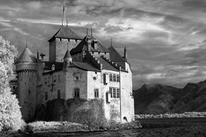 Chateau de Chillon near Montreux, Switzerland. A classic example of what infrared photography can offer.  Lowell Silverman photography, 2011
