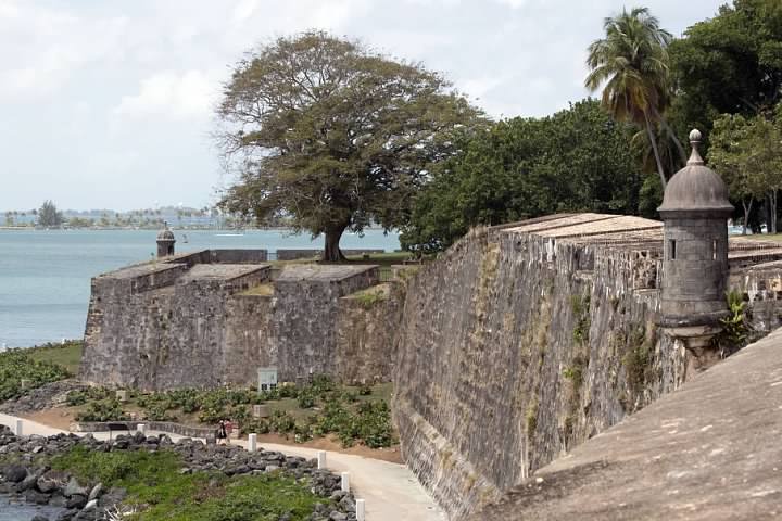 Old San Juan city walls, with Paseo del Morro walking path below