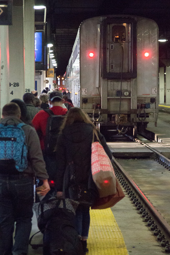 All Aboard!  Chicago's platforms are basically dungeons because the railroads that preceded Amtrak sold the valuable 