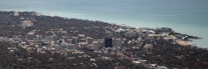 Evanston, Illinois seen from the air on approach to Chicago O'Hare International Airport