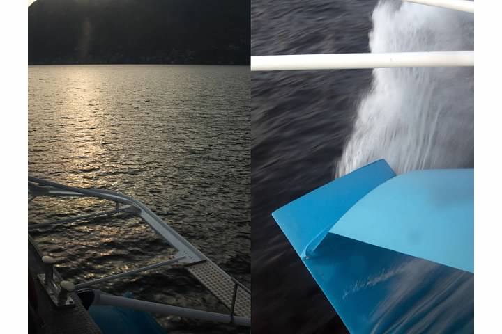 Views from the starboard bow of Freccia delle Valli showing fender and hydrofoil