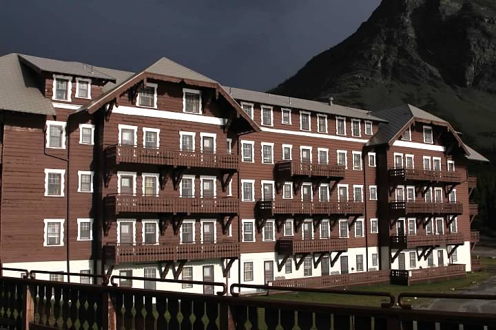 Many Glacier Hotel after a storm
