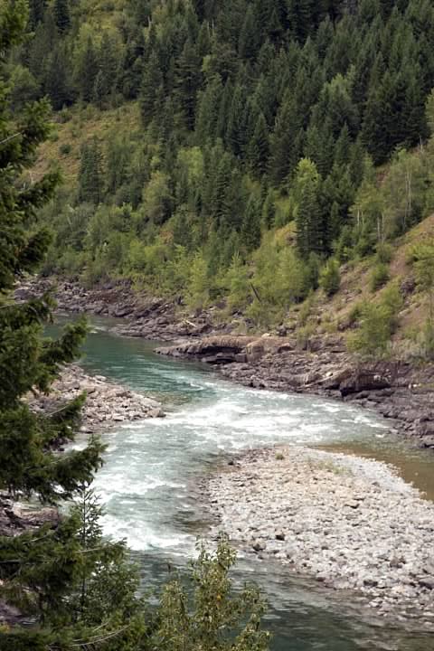 Middle Fork Flathead River seen from the shoulder of US-2. Lowell Silverman photography, 2014